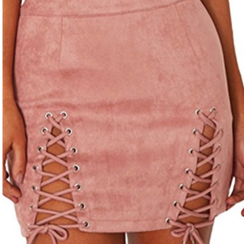 High Waist Lace Up Suede Skirt- Medium- NWOT